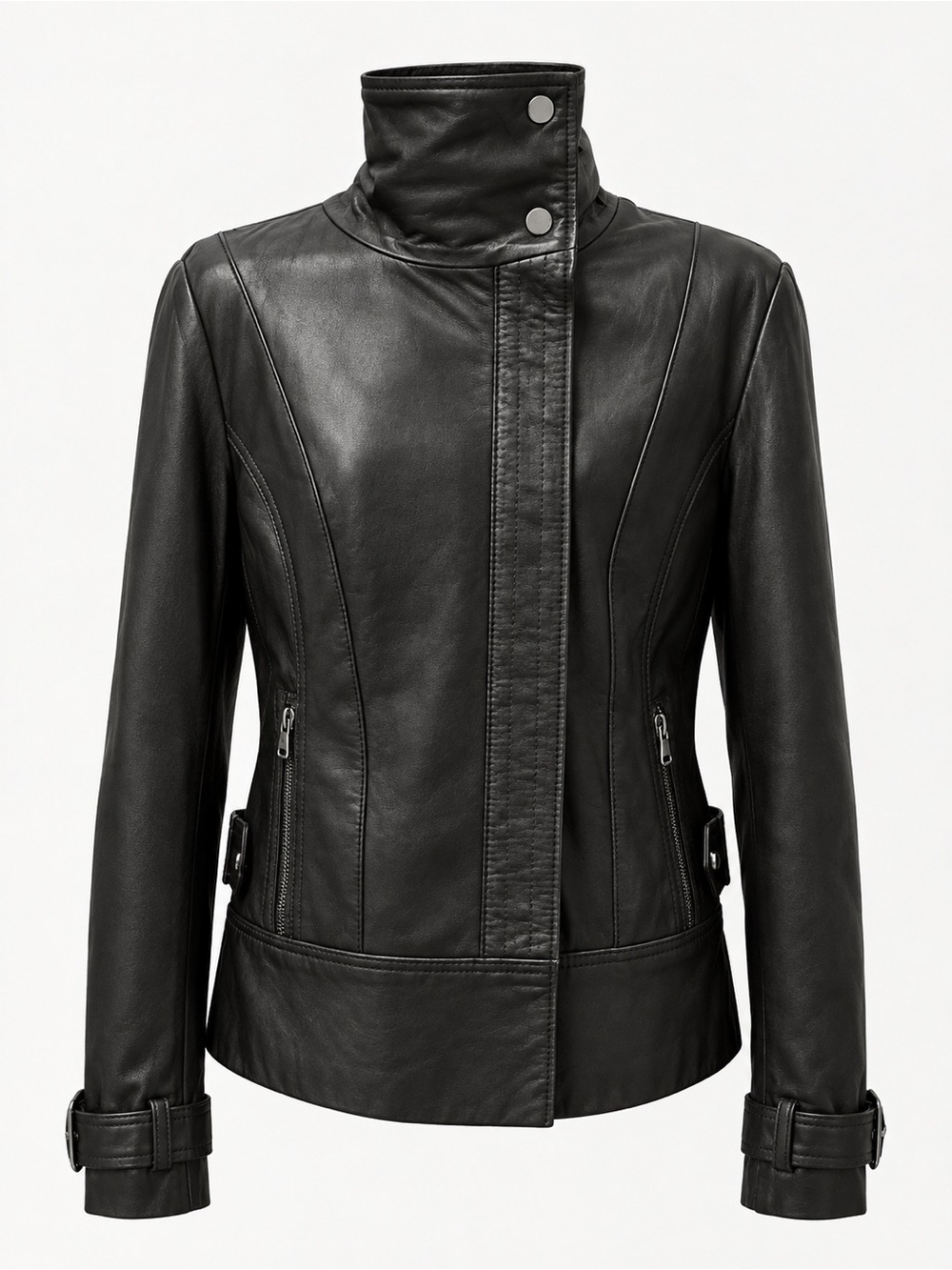 Kenneth Cole Black Leather Moto Jacket Size Medium